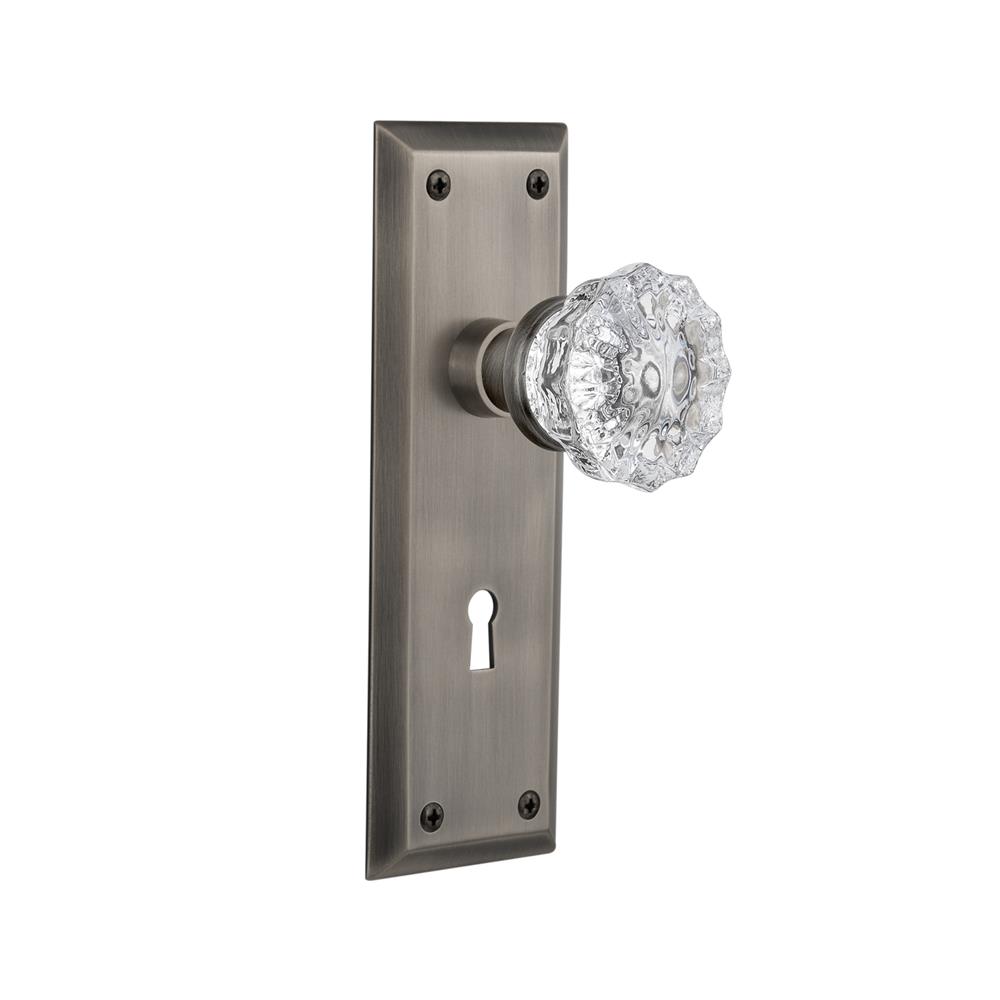 Nostalgic Warehouse NYKCRY Mortise New York Plate with Crystal Knob and Keyhole in Antique Pewter